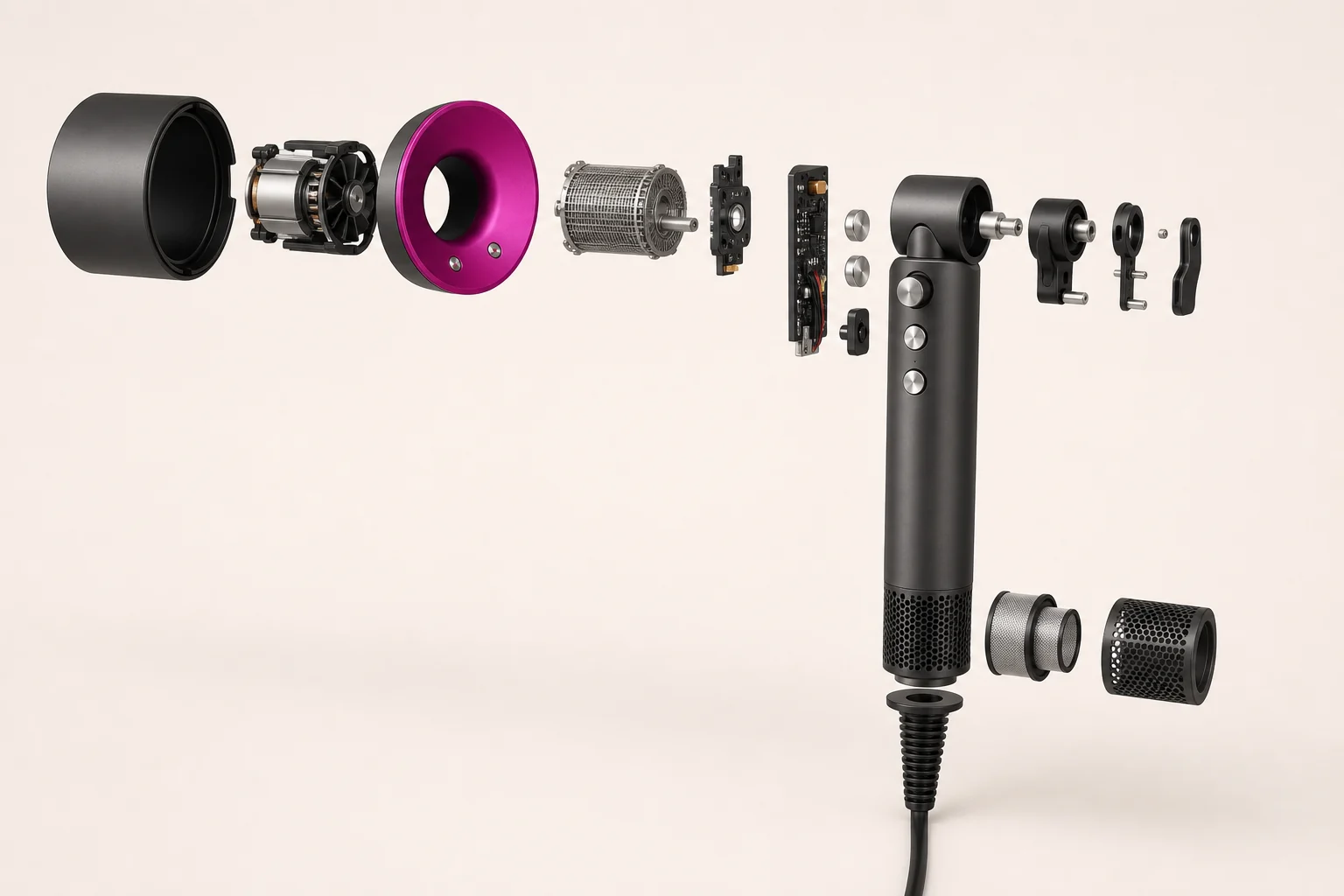 Travel Hair Dryer internal construction and configurable components / 旅行吹风机 内部结构与可配置部件
